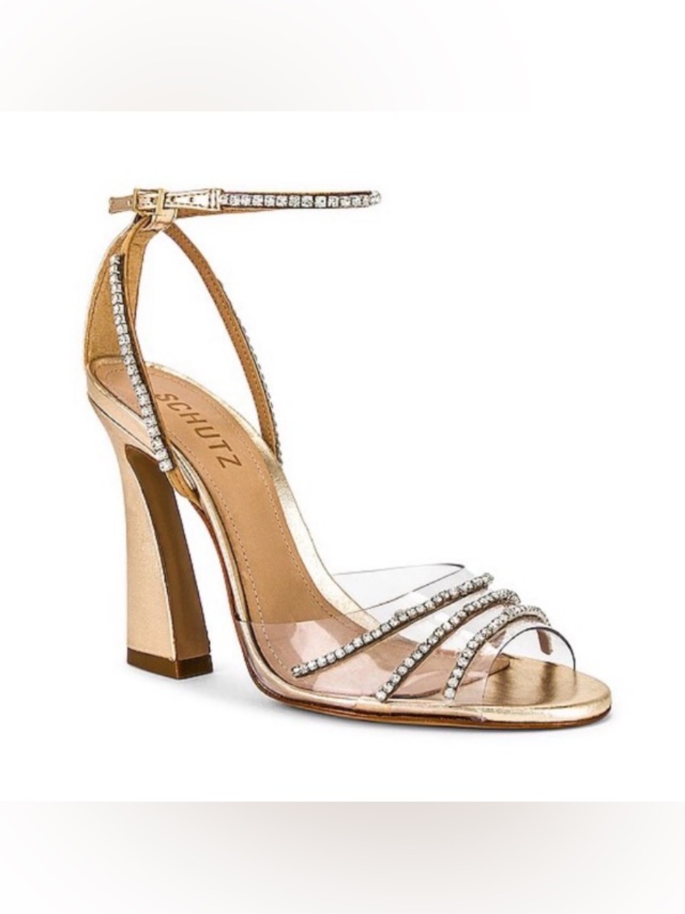 SCHUTZ Light Gold Neutral Rowenah Special Occasion Rhinestone Heel Size 7.5